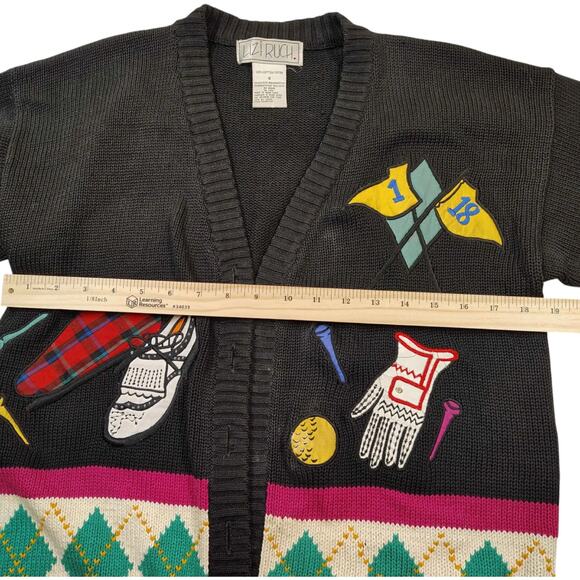 VTG LIZI RUCH Women's Black Golf Prep Cardigan Sweater Size S **PLEASE READ** - Picture 8 of 9